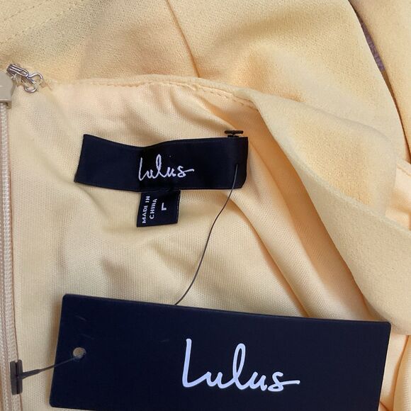 Lulus Social Sensation Dress Women's L Light Yellow Mini Square Bodycon NWT - Picture 10 of 11